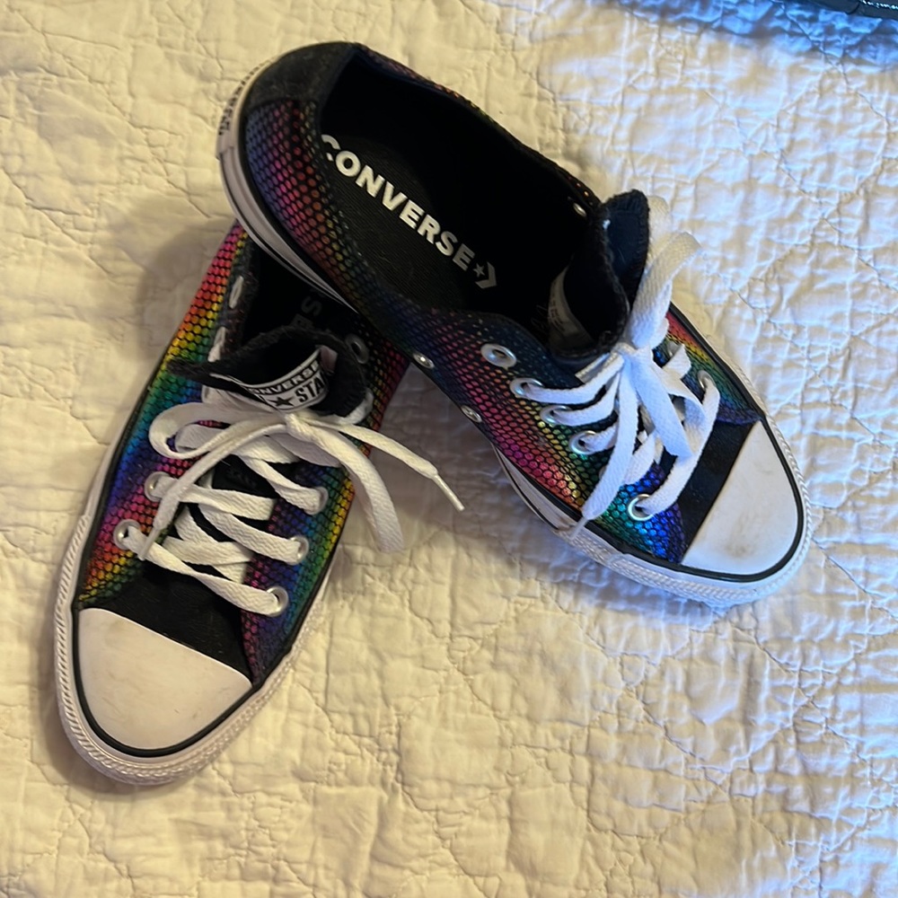 Rainbow converse size 8 womens. Never worn , slightly scuffed from closet jam .